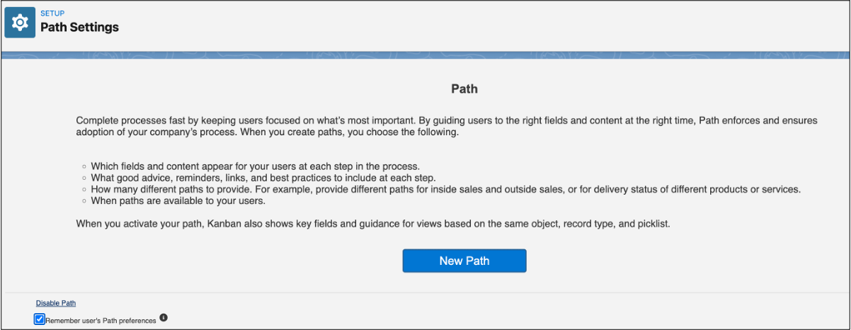 Screen capture showing the New Path button