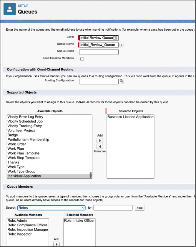 This screen capture shows various fields the user needs to fill to create a Queue