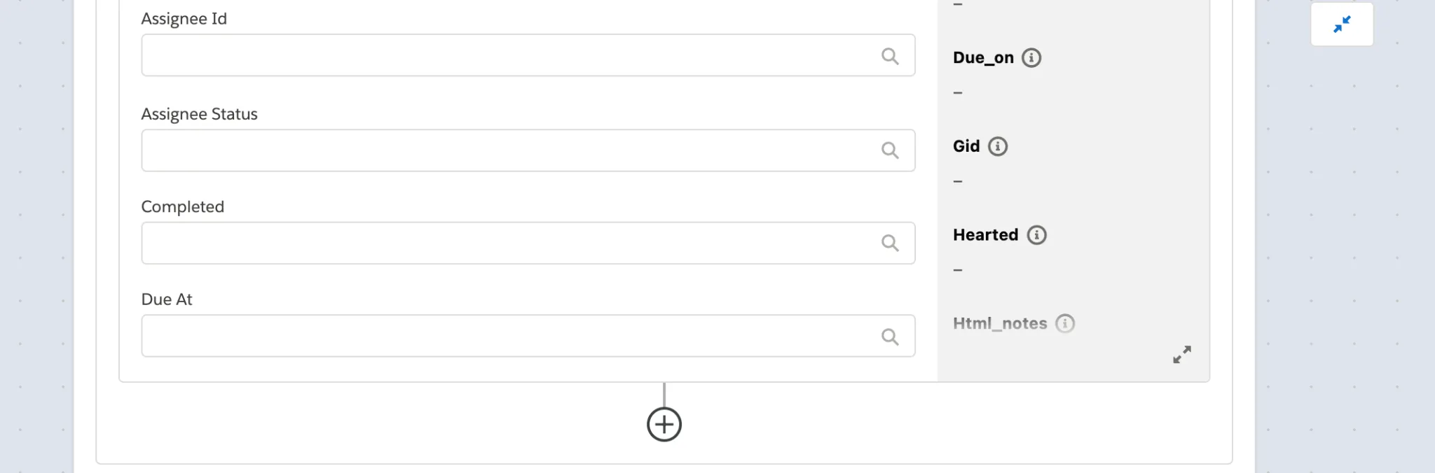 Rest of step 3 of flow within second If branch showing fields such as Assignee Id and Assignee Status created in Asana.