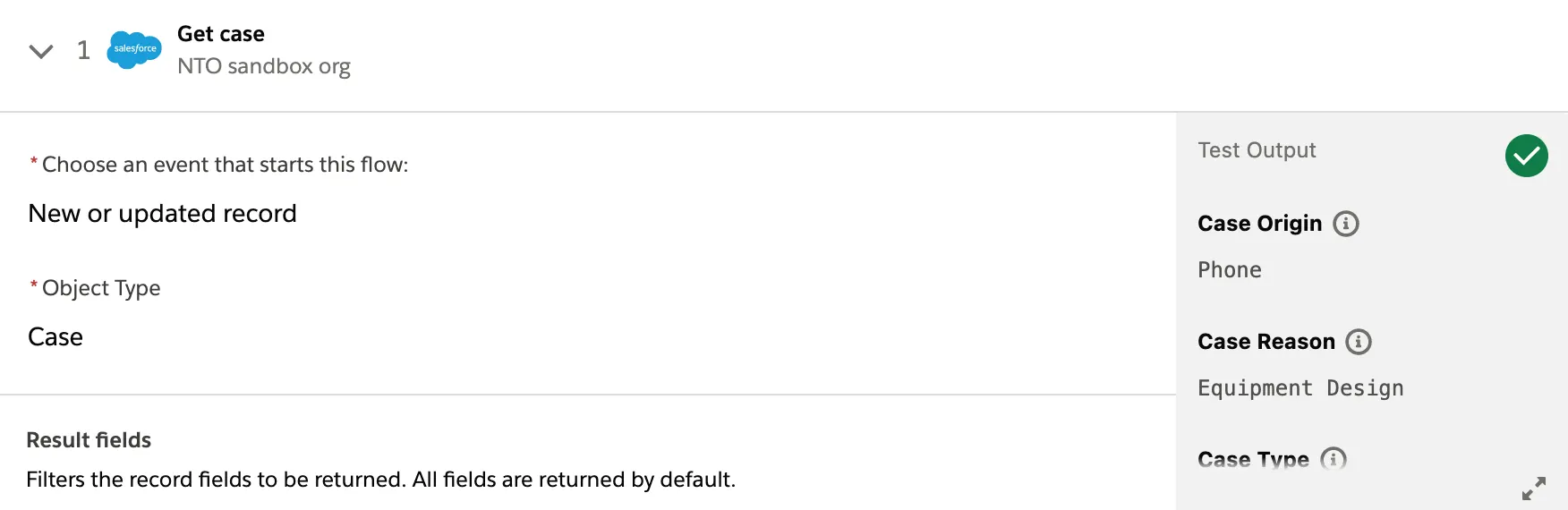 Tested flow showing a green check mark on step 1.