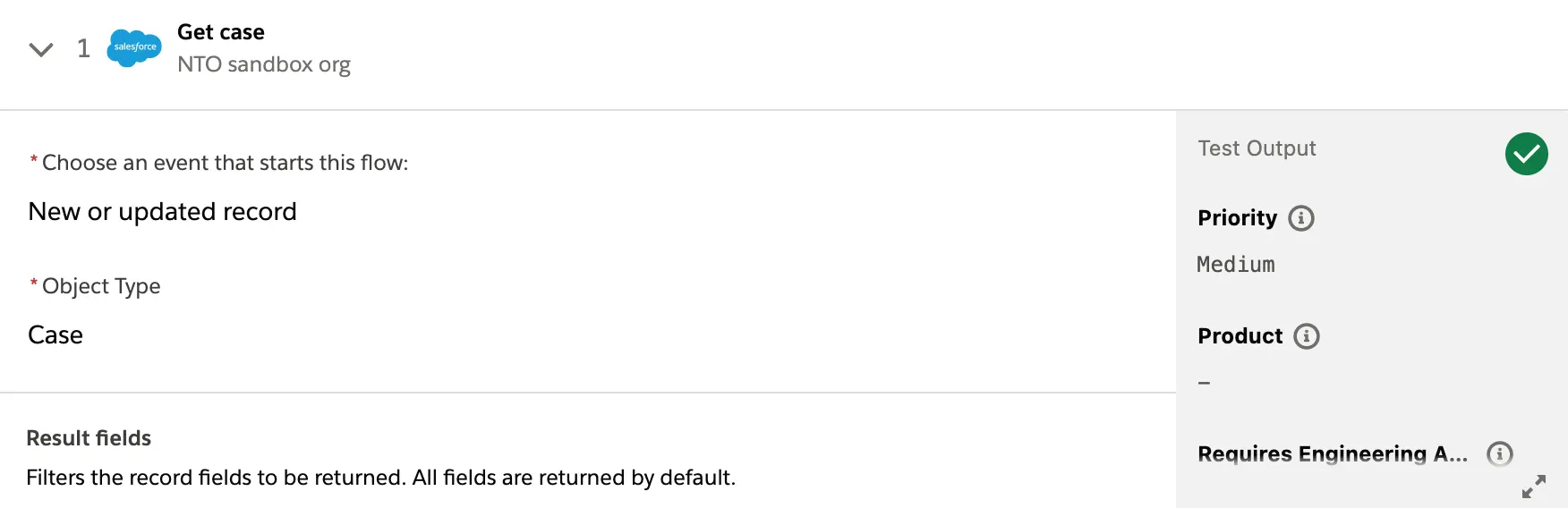 Tested flow showing a green check mark on step 1.