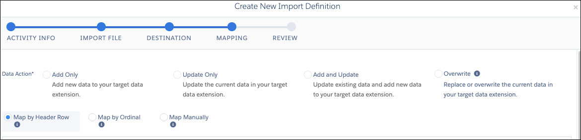 Mapping of the imported file to a specific destination in Automation Studio Activities.