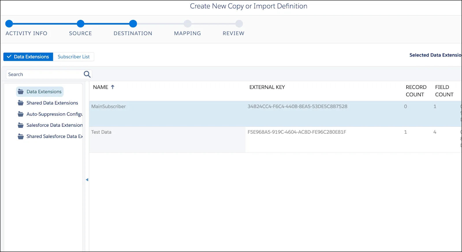 O destino do arquivo selecionado para a atividade de importação nas atividades do Automation Studio.