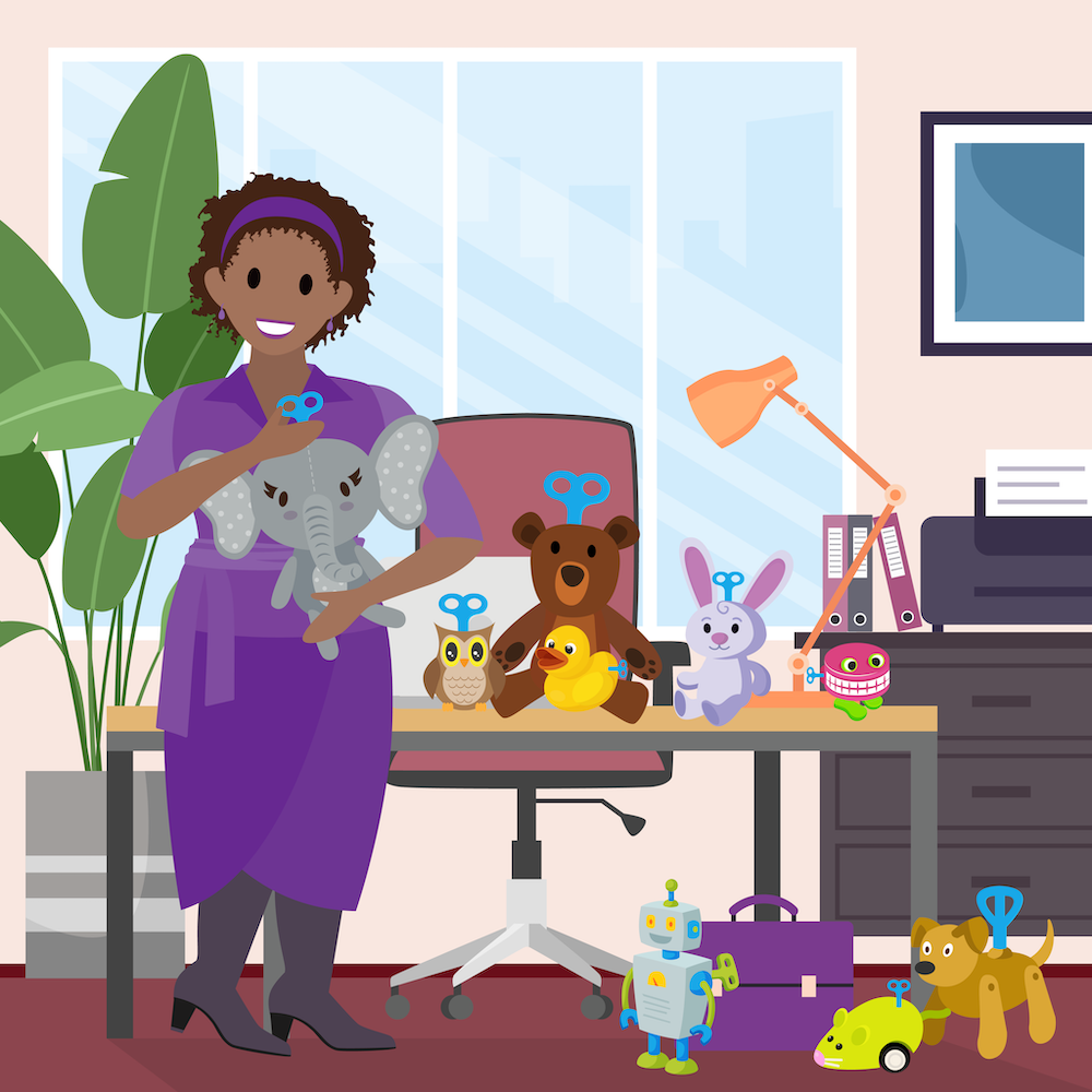 ぜんまい式おもちゃで遊ぶ Flo Smith