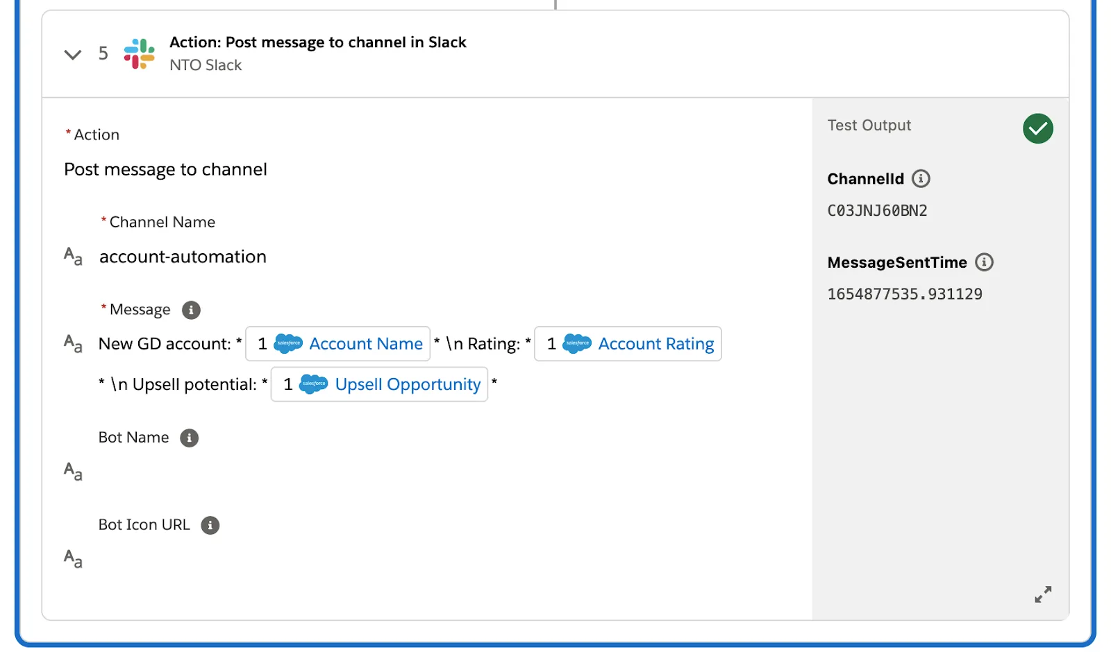 Tested flow showing a green check mark on step 5 in If branch.