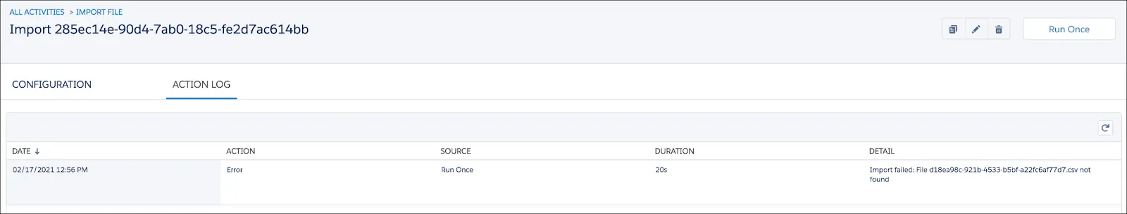 Daily Customer File Action Log