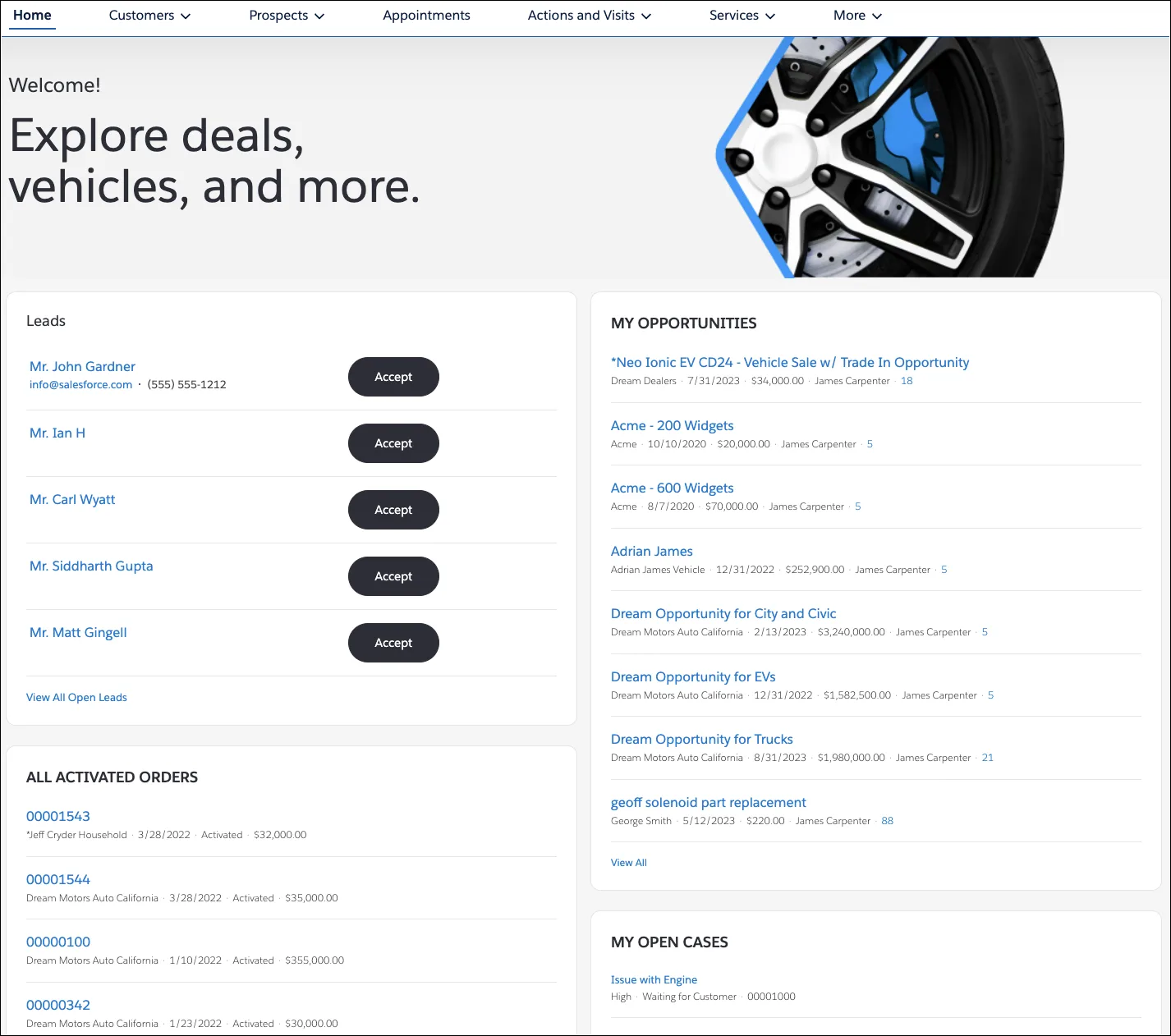 The Home page of the partner portal in Automotive Cloud.