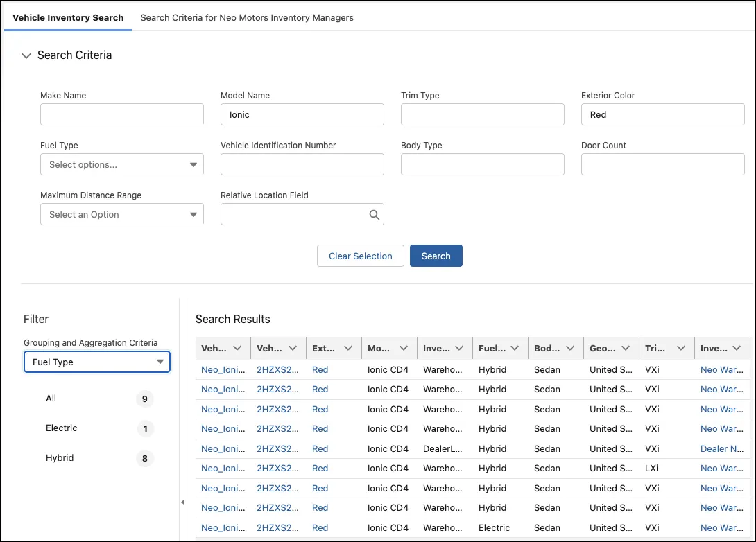 Vehicle Inventory Search in Automotive Cloud.