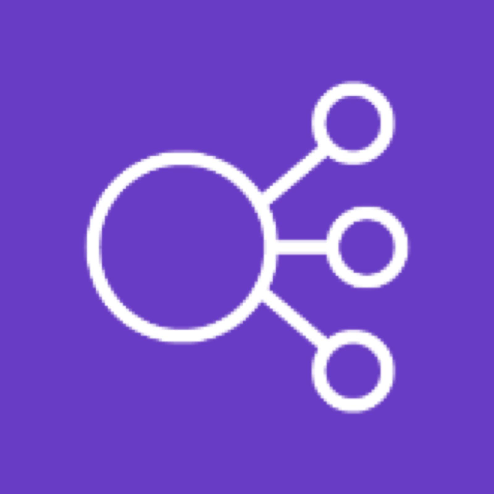 Elastic Load Balancing icon depicting a circle connected to three smaller circles against a purple background