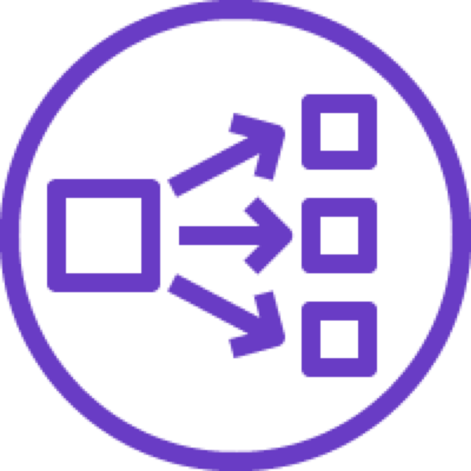 Network Load Balancer icon depicting a square pointing to three smaller squares