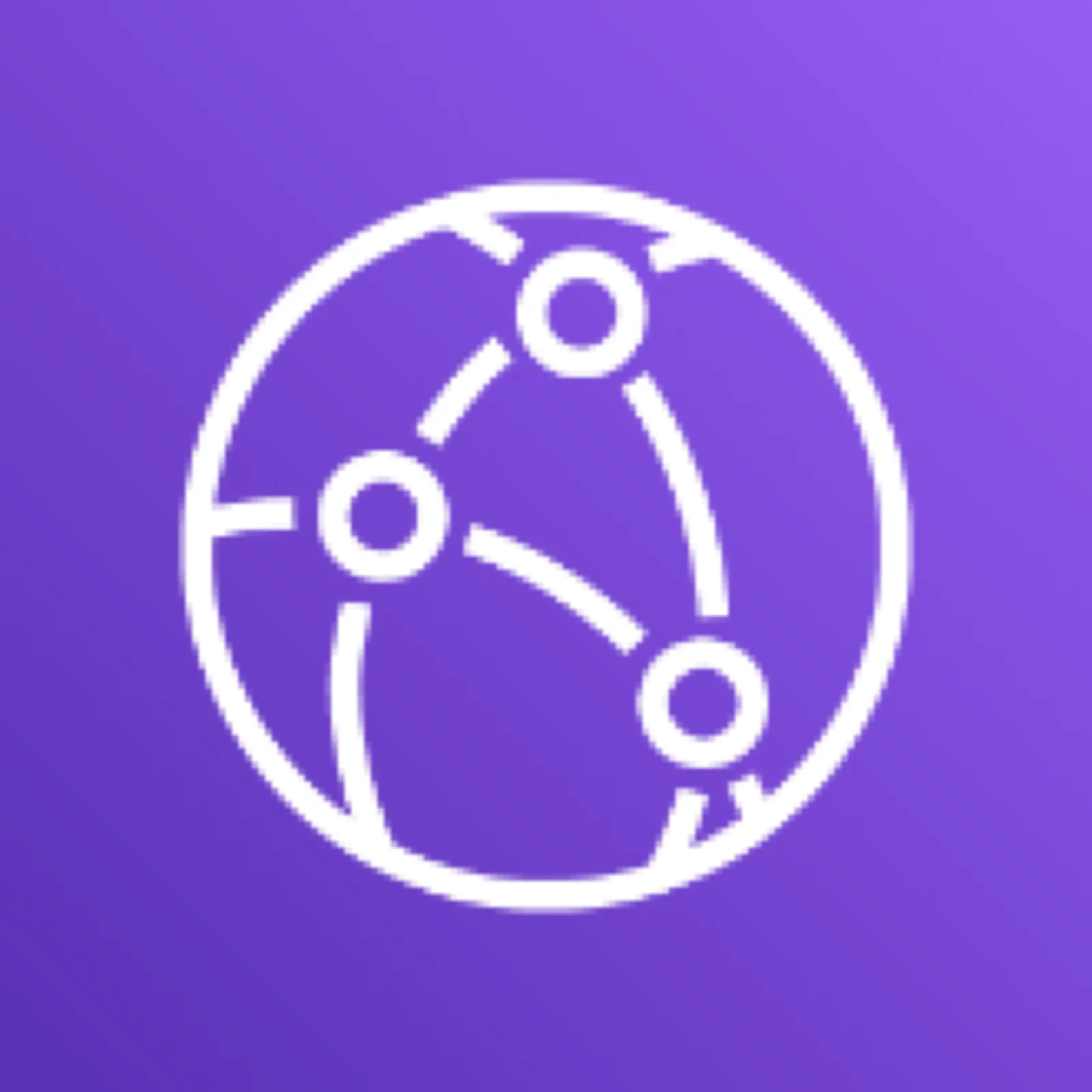 Amazon CloudFront icon depicting a globe with a network of interconnected circles against a purple background