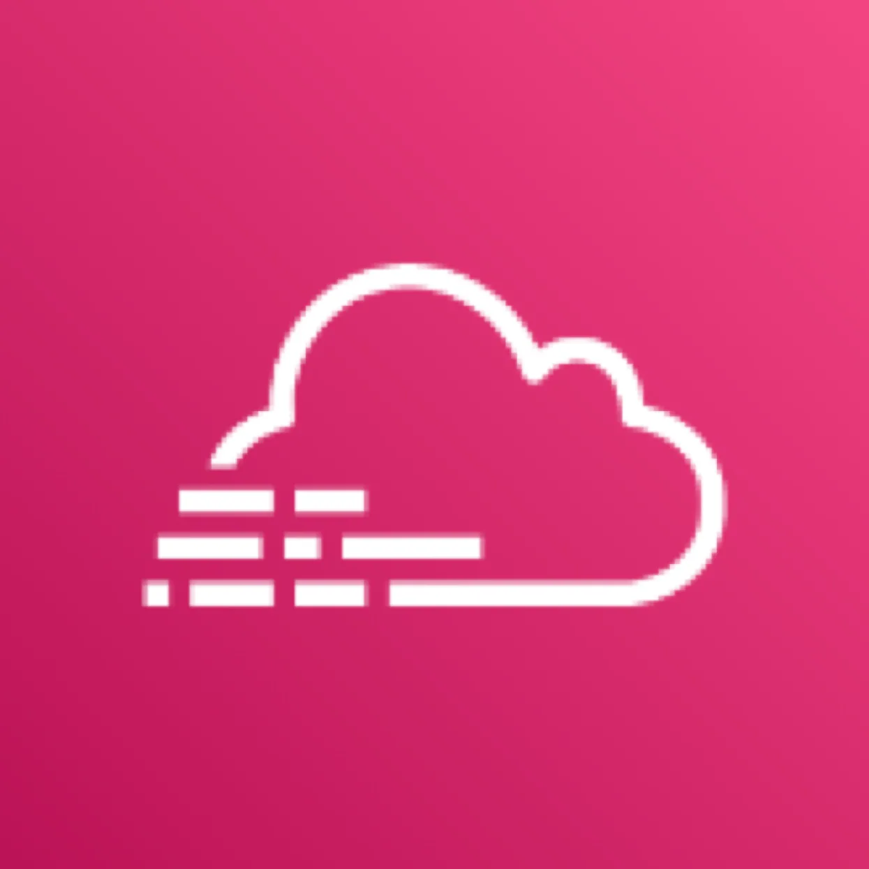 AWS CloudTrail icon depicting a cloud leaving a trail against a pink background