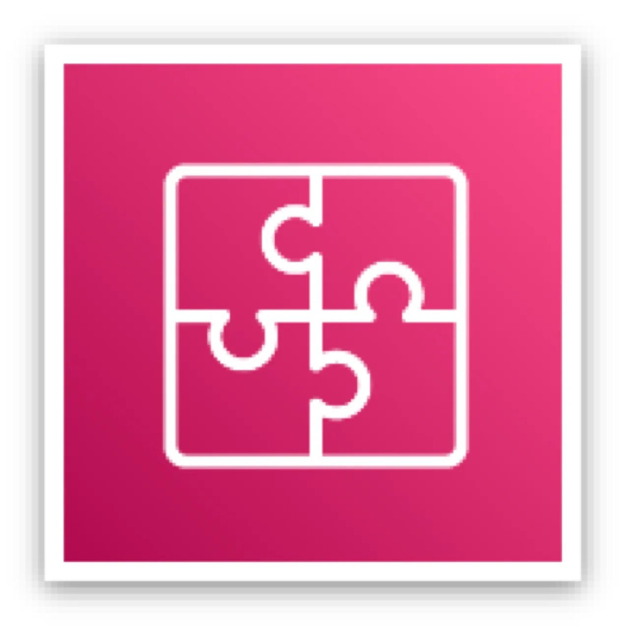 Application integration services icon depicting a square consisting of four connected puzzle pieces against a pink background