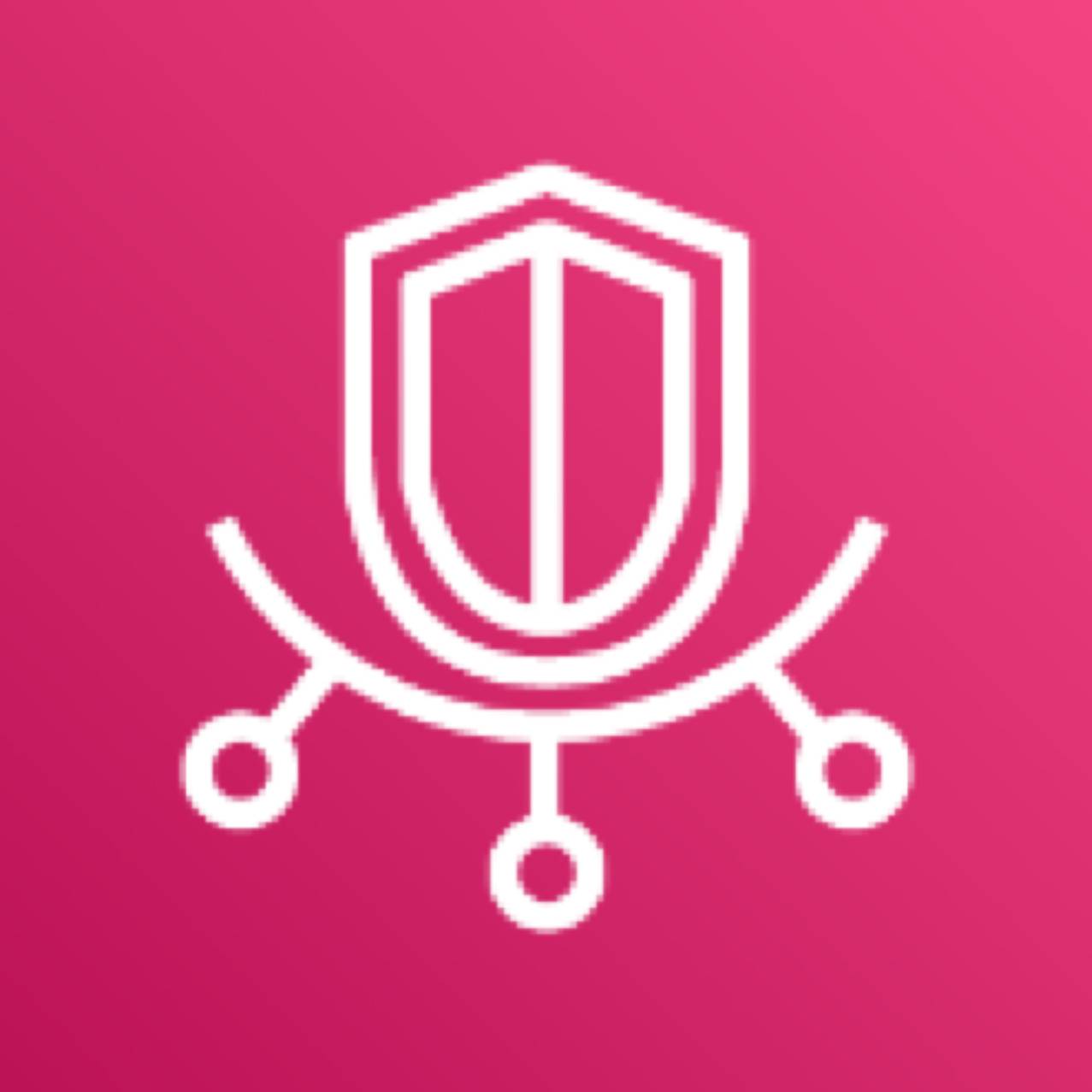 AWS Trusted Advisor icon depicting a shield with three connected circles against a pink background