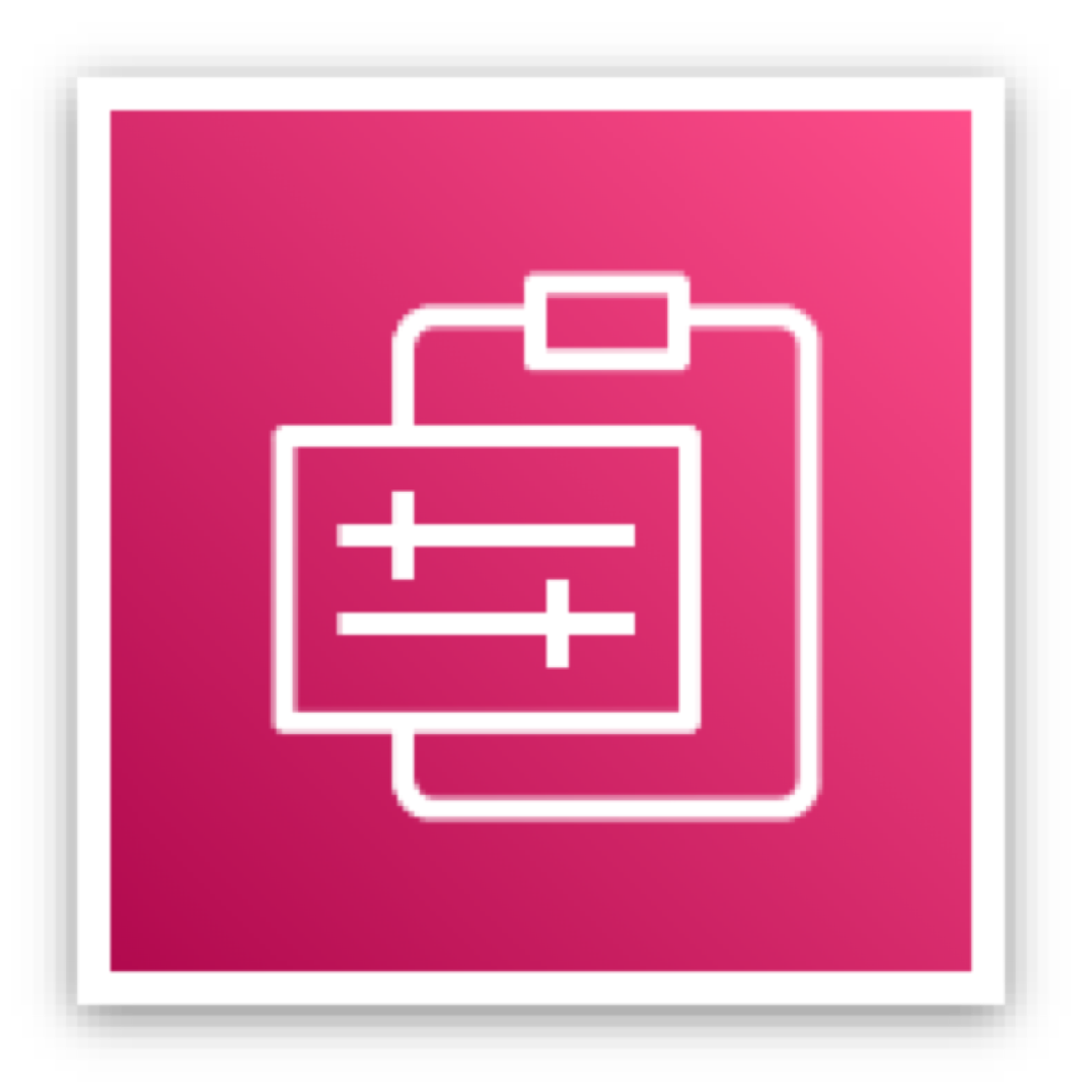 Management and Governance icon depicting a clipboard and slide switches against a pink background