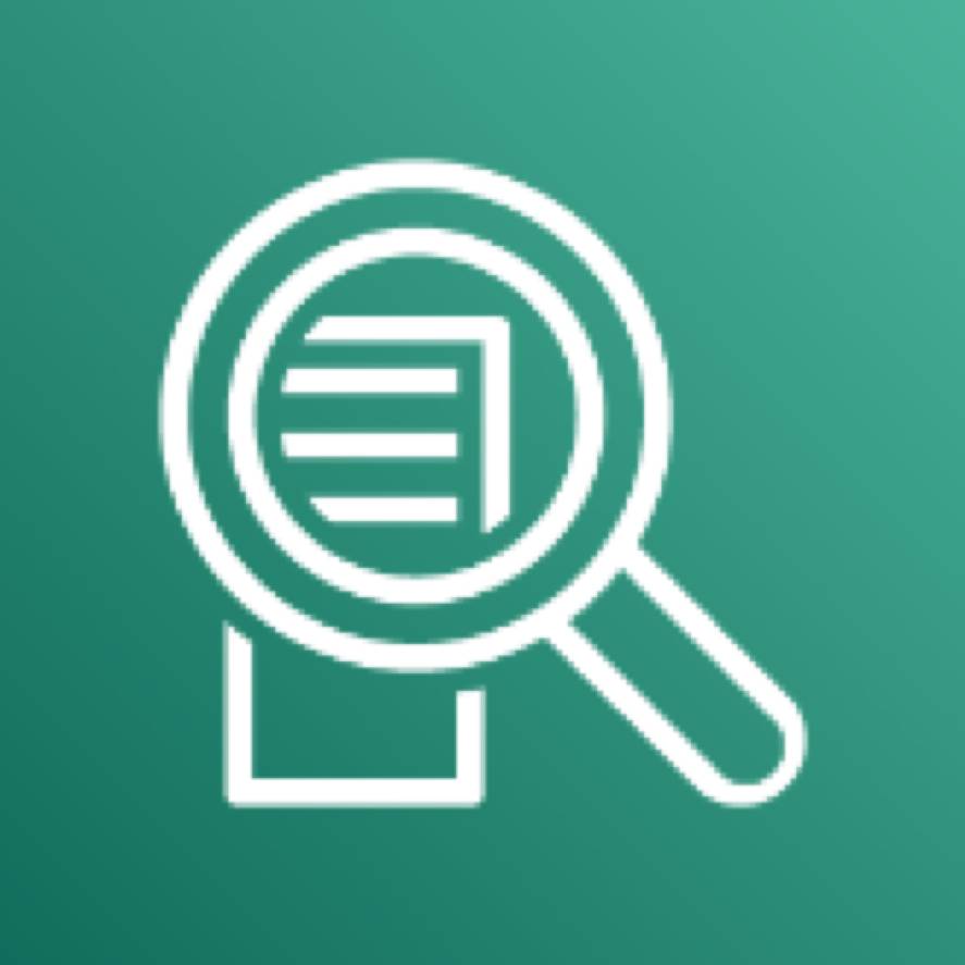 AWS Application Discovery Service icon depicting a magnifying glass examining a server against a cyan background