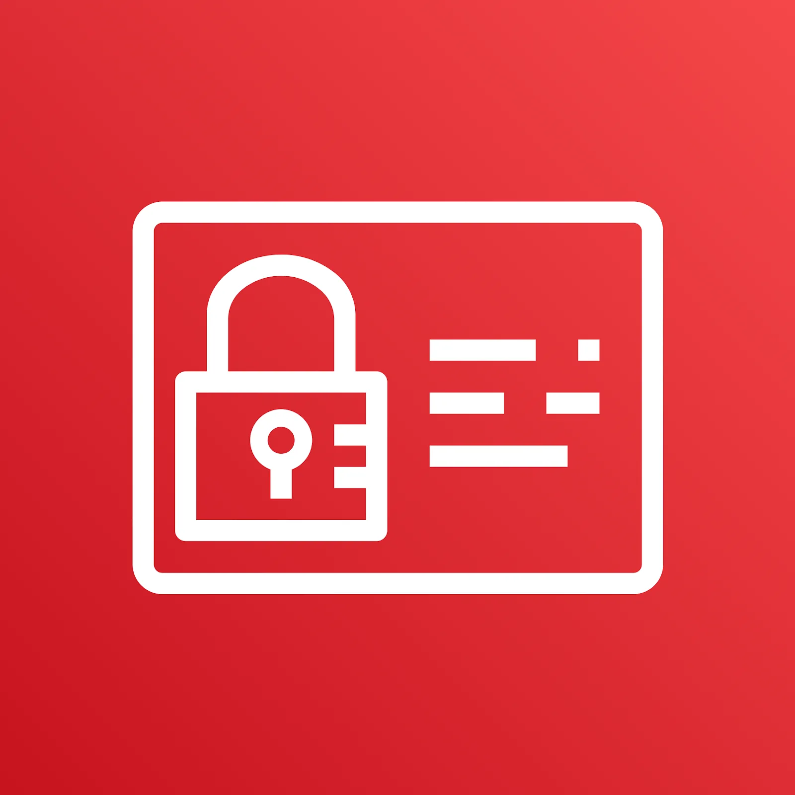 AWS Identity and Access Management icon depicting a lock and rectangular card against a red background