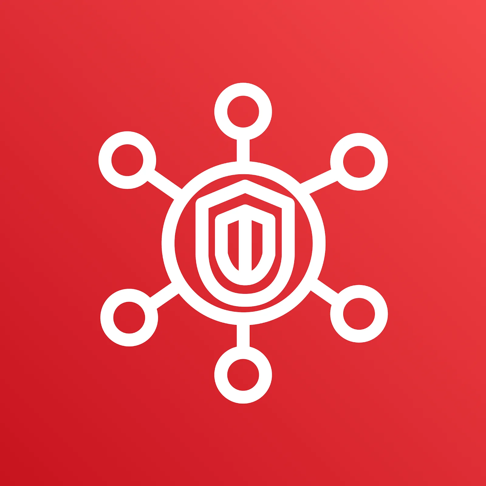 AWS Security Hub icon depicting a shield enclosed in a circle, surrounded by six circular spokes