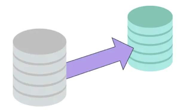 Two databases with an arrow in between, meant to show a scaling operation on a database.