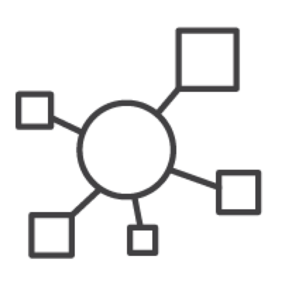 circle connected to five squares of different sizes