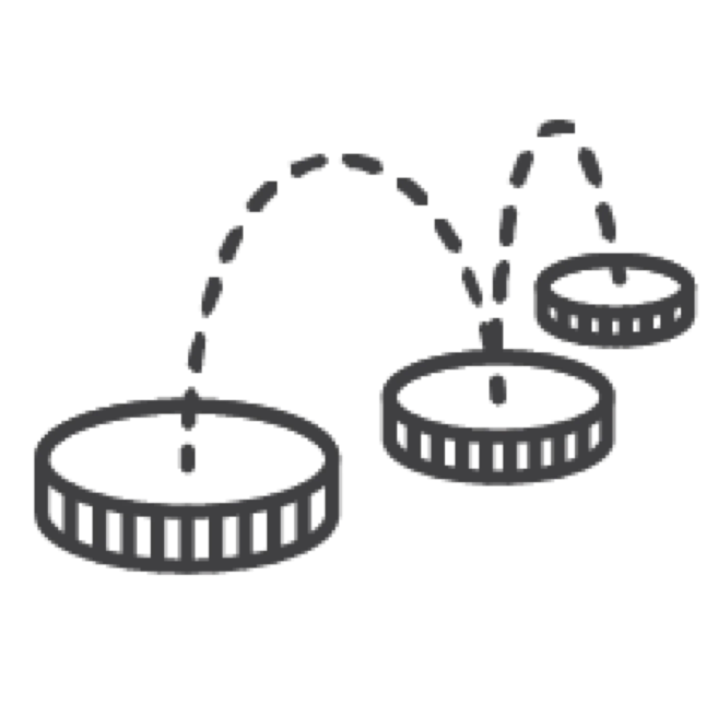 three coins connected with a dotted line