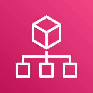 AWS Organizations icon depicting a cube with three smaller squares connected to it against a pink background