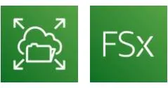 Amazon EFS depicted bﬁy a file folder and cloud with arrows indicating scale, and Amazon FSx service icons.