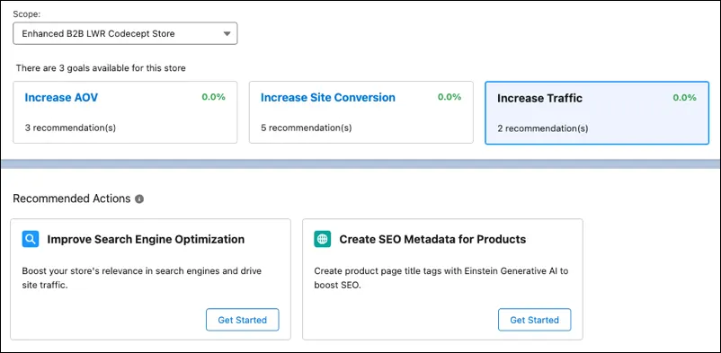 The Commerce app SEO settings.