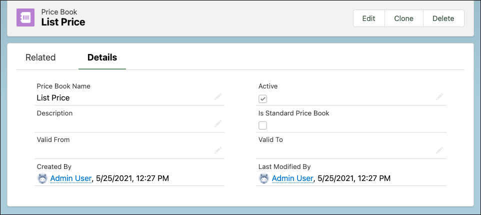 Create a List Price price book.