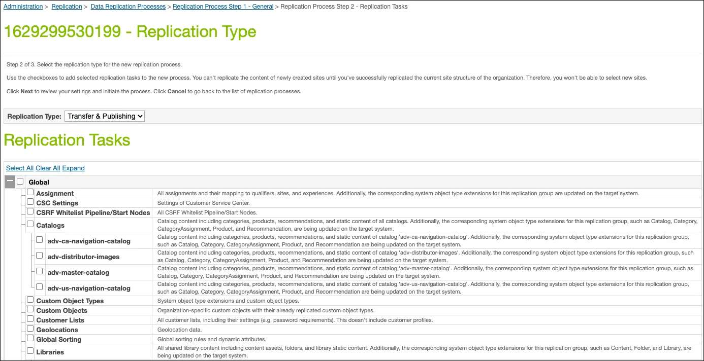 Global Replication tasks