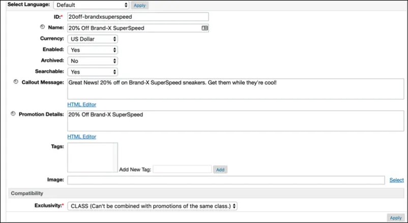 The Business Manager Create Promotion page for the 20off-brandxsuperspeed promotion.