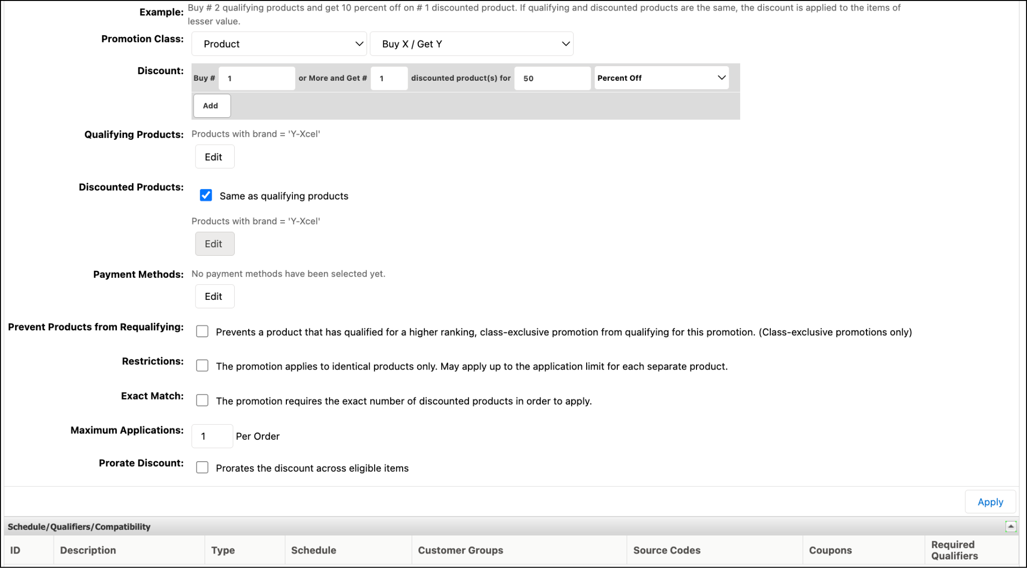 In Business Manager, create the byonegetonehalfoff-brand-y product promotion.
