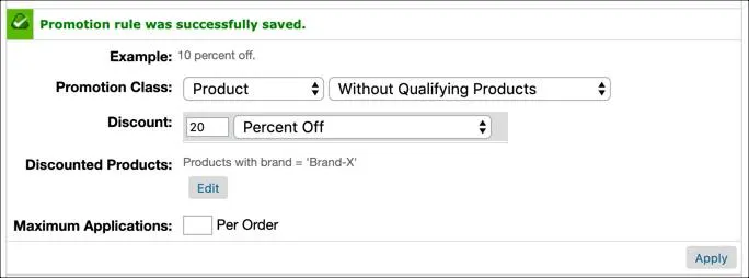 In Business Manager, the 20off-brandxsuperspeed promotion rules.