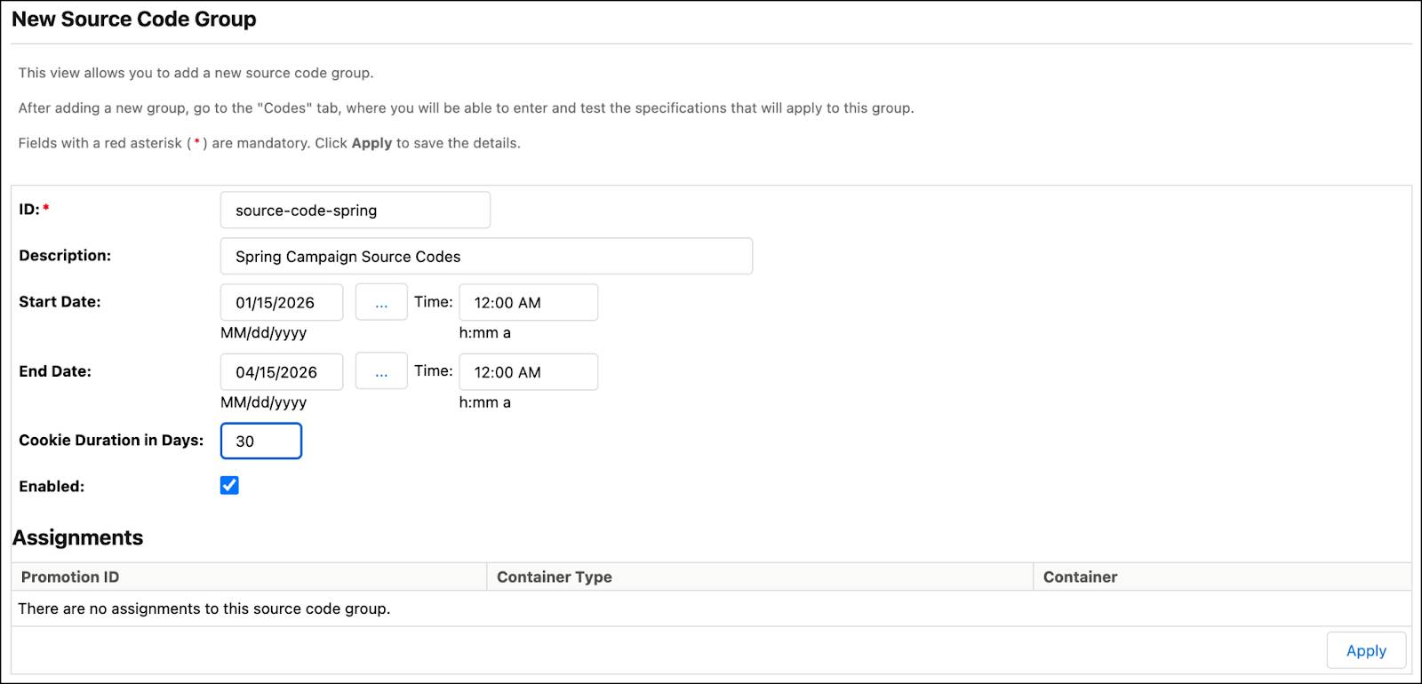 The Business Manager New Source Code Group page.