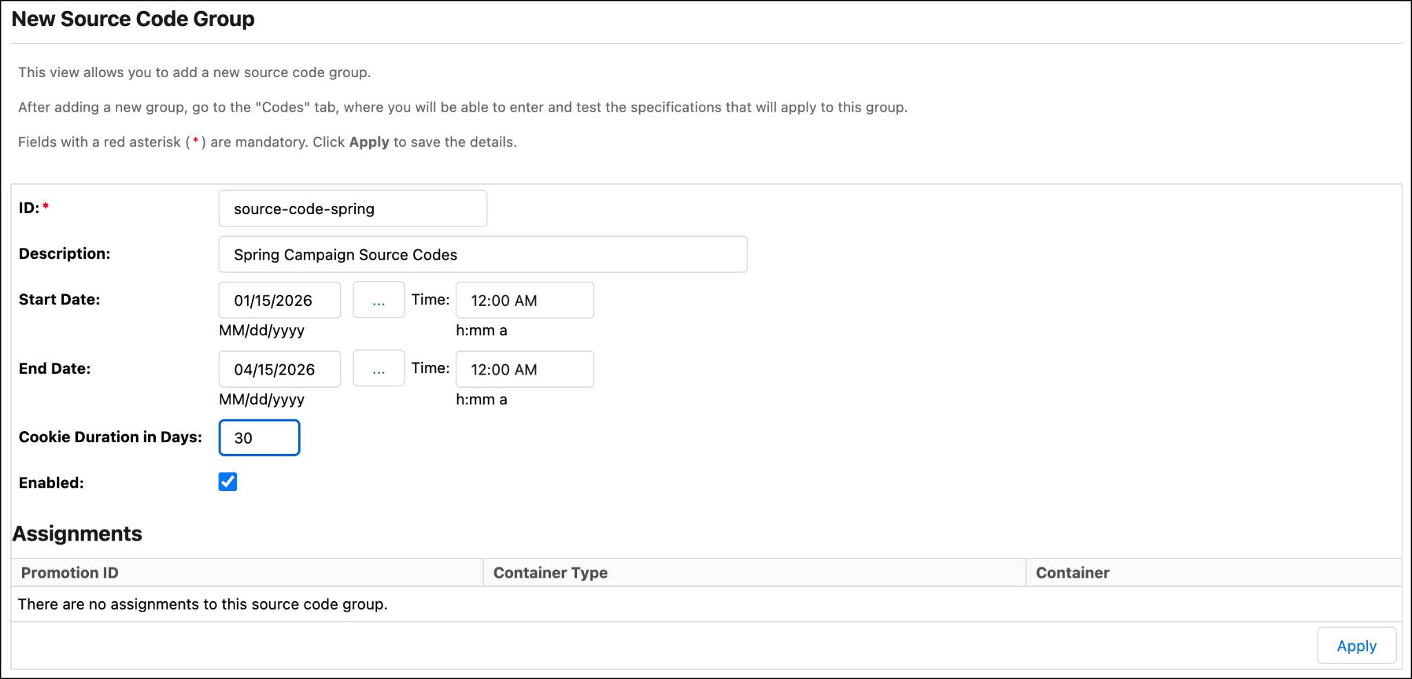 The Business Manager New Source Code Group page.