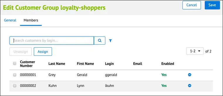 The Business Manager edit Customer Group page.