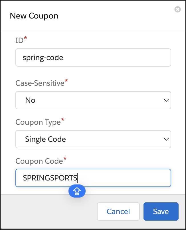 Página Novo cupom do Business Manager.