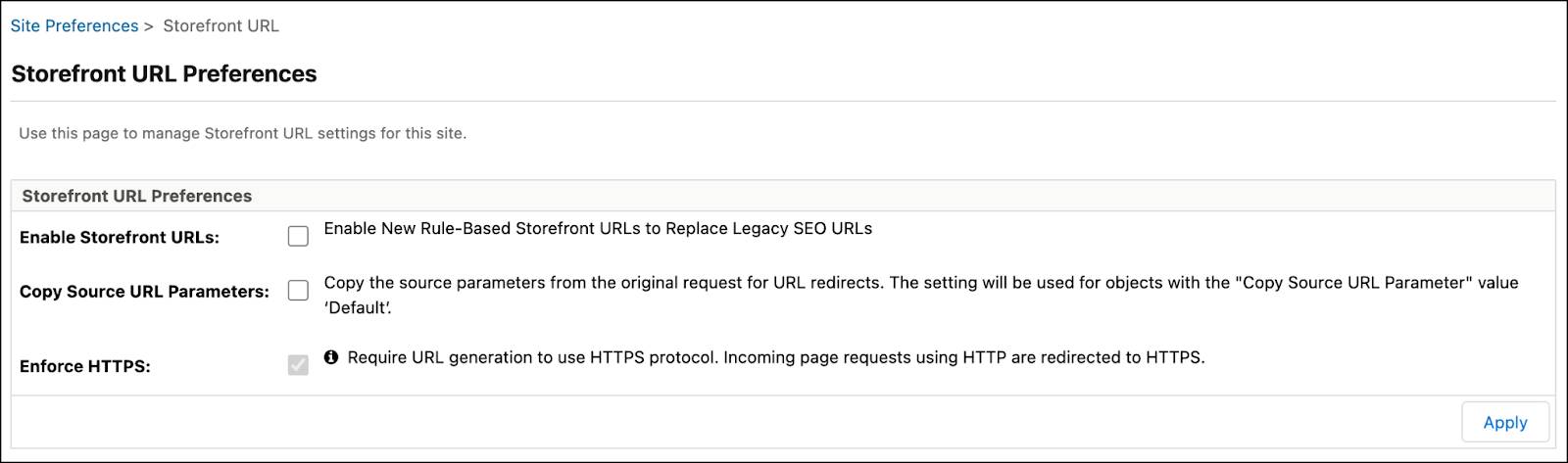 Disable the Storefront URLs option in Business Manager.