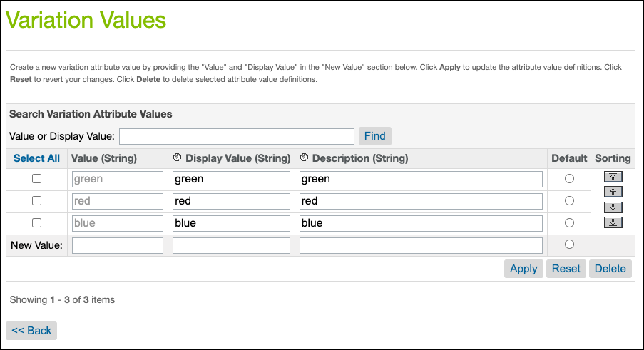 Create variation values in Business Manager.