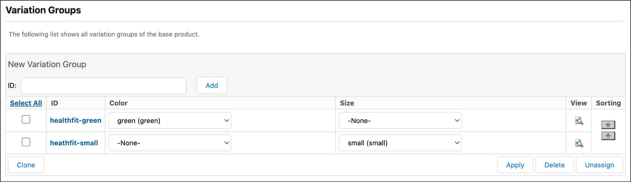 Sort variation groups in Business Manager.