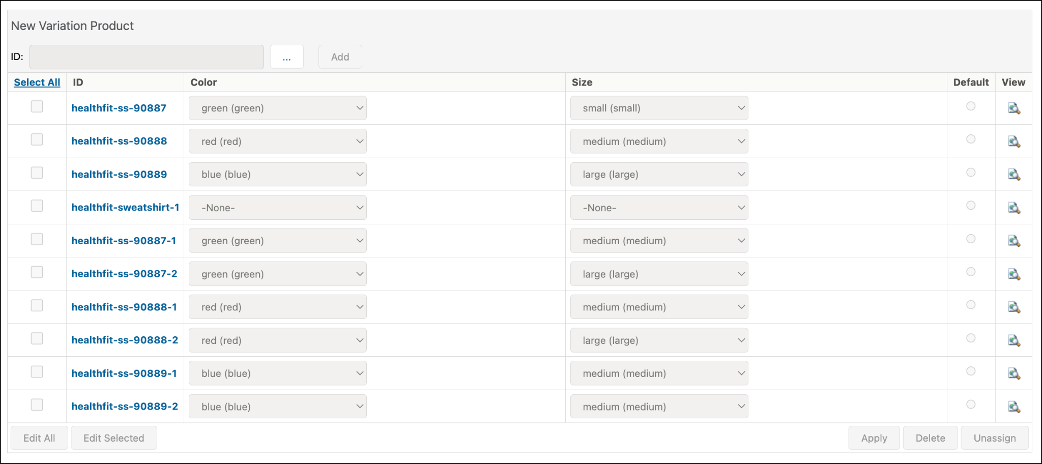 Create variation products in Business Manager.