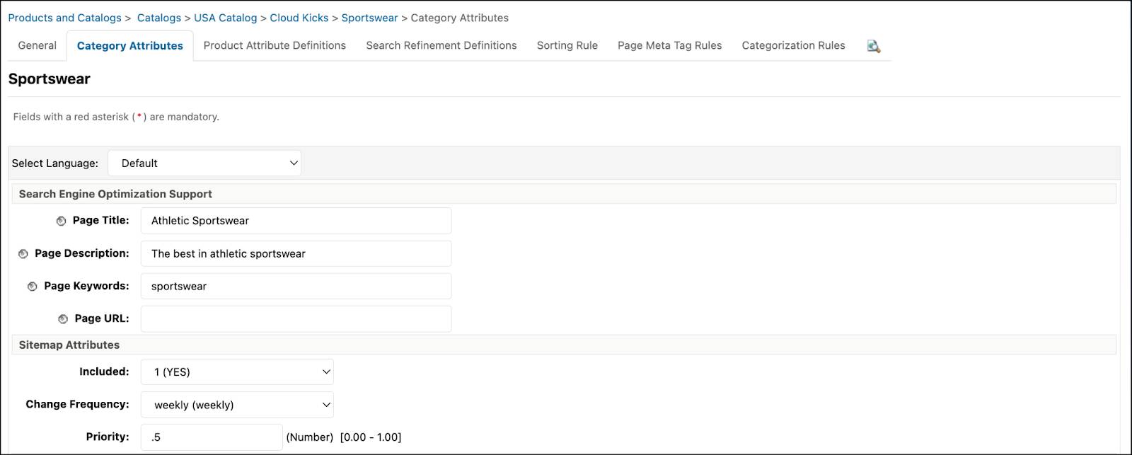 Manage category attributes in Business Manager.