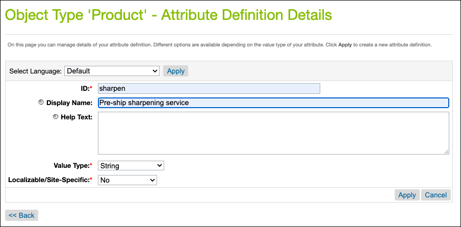 Create the sharpen attribute definition in the Product system object.