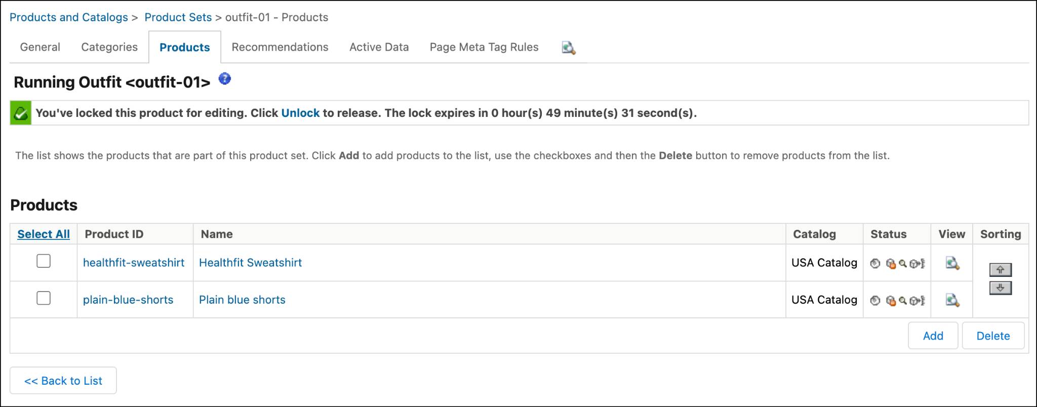 Add products to a product set in Business Manager.