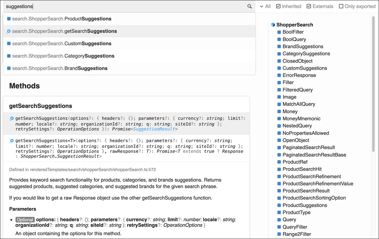 The getSearchSuggestions method documentation page