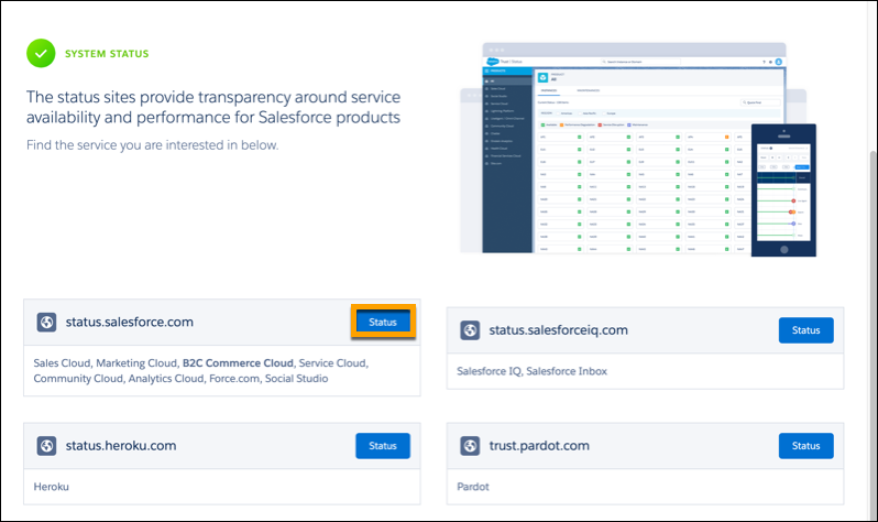 status.salesforce.com链接旁边的突出显示状态按钮