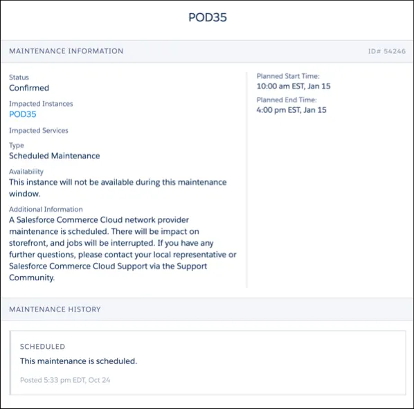 B2C Commerce POD Maintenance Information page