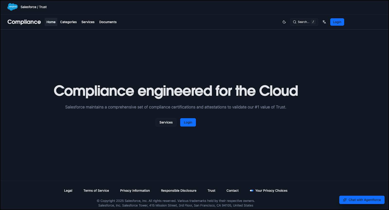 Salesforce Trust Compliance page