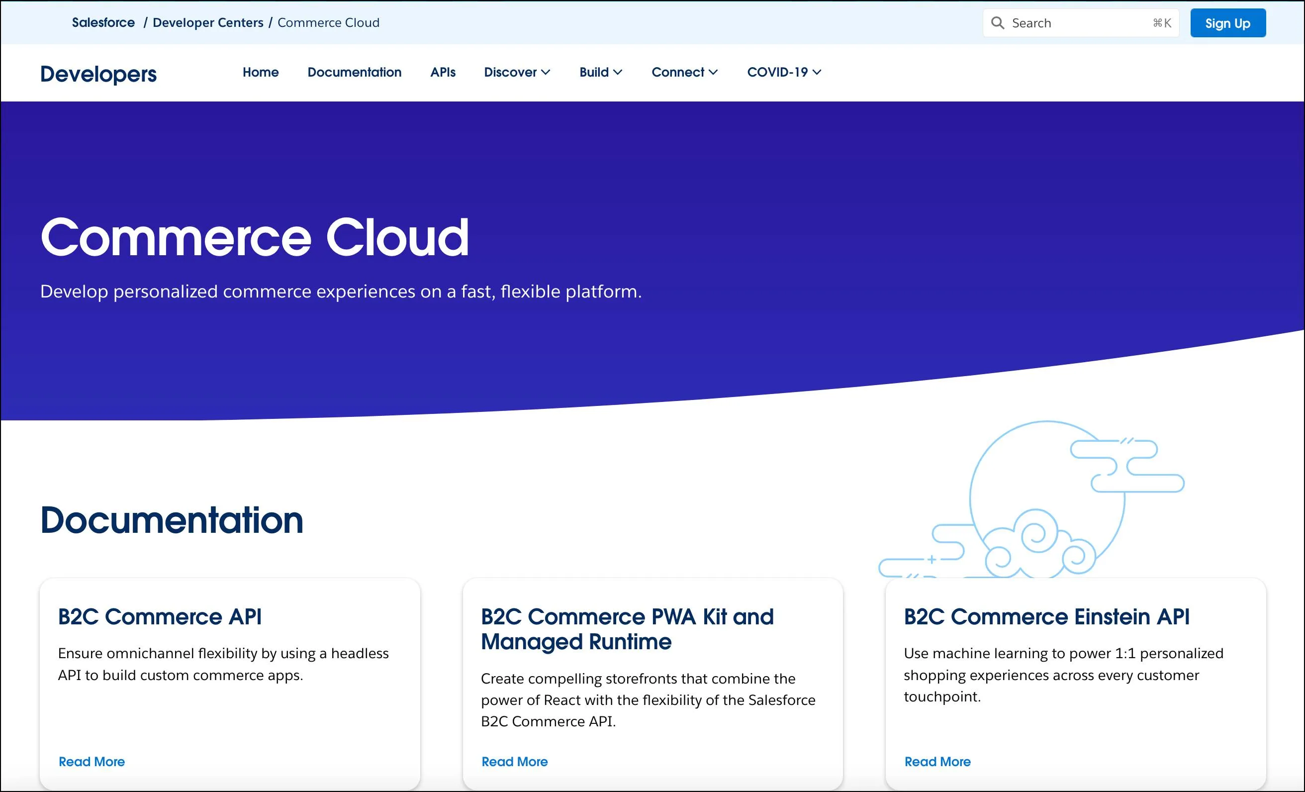 Access the Salesforce Developer Center for Commerce Cloud tools and collaboration.