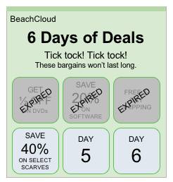 A day of holiday deals promotion showing both expired and active deals.